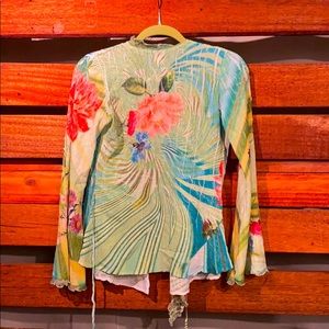 Cache Tropical Print Wrap Blouse